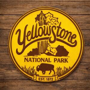 Yellowstone National Park Sign Buffalo Old Faithful Hike Trail Camp Outdoors